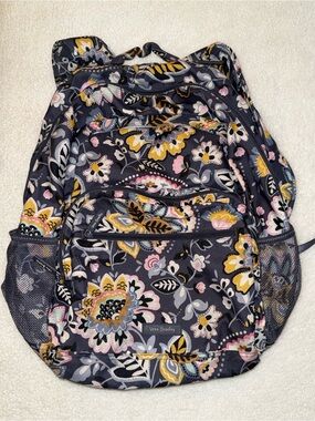 Vera Bradley ReActive Campus Backpack Gray Floral Lightweight Travel School Bag
